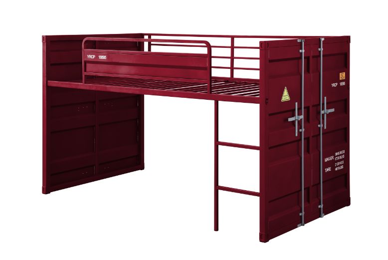 Cargo Twin Loft Bed with Slide in Red