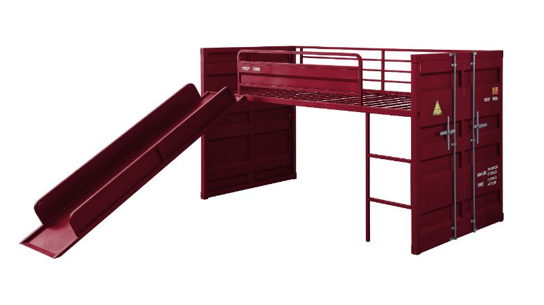 Cargo Twin Loft Bed with Slide in Red