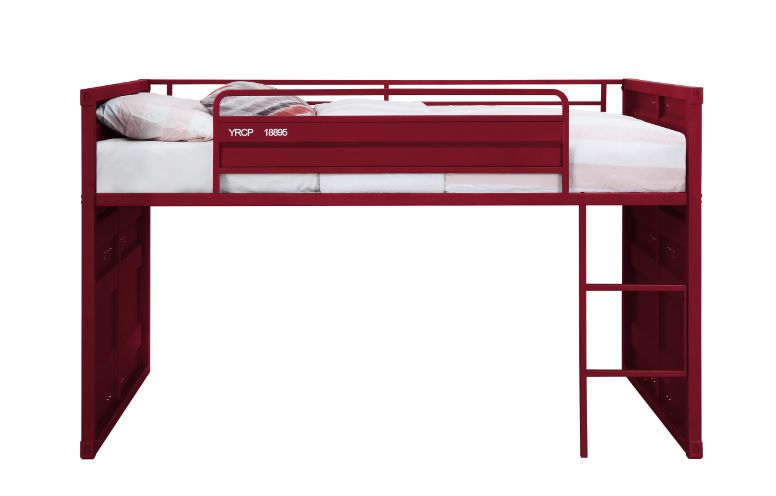 Cargo Twin Loft Bed with Slide in Red
