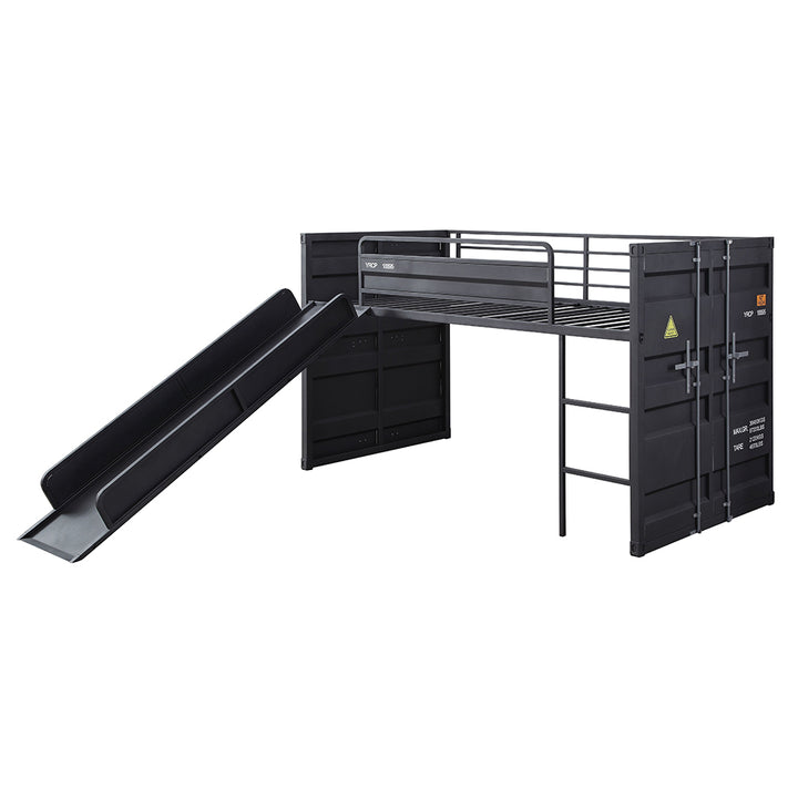 Cargo Twin Loft Bed with Slide in Gunmetal