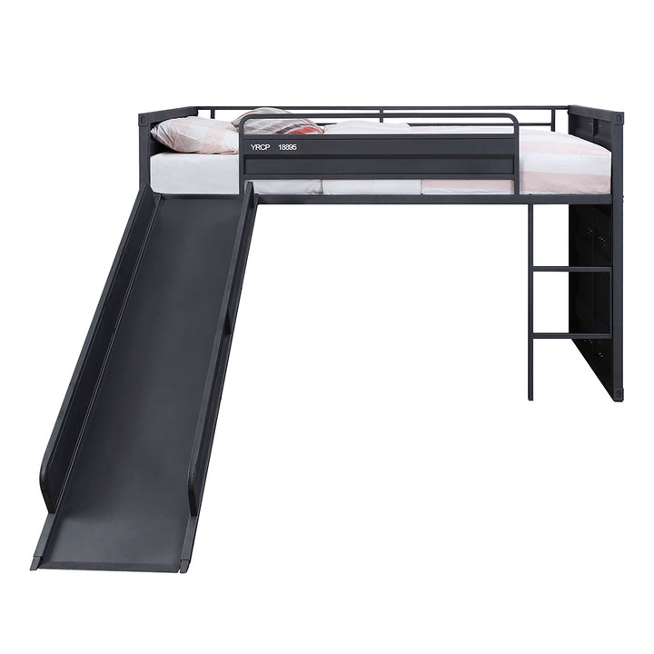 Cargo Twin Loft Bed with Slide in Gunmetal