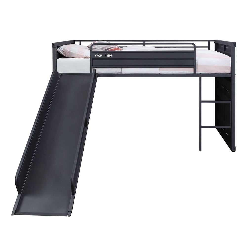 Cargo Twin Loft Bed with Slide in Gunmetal