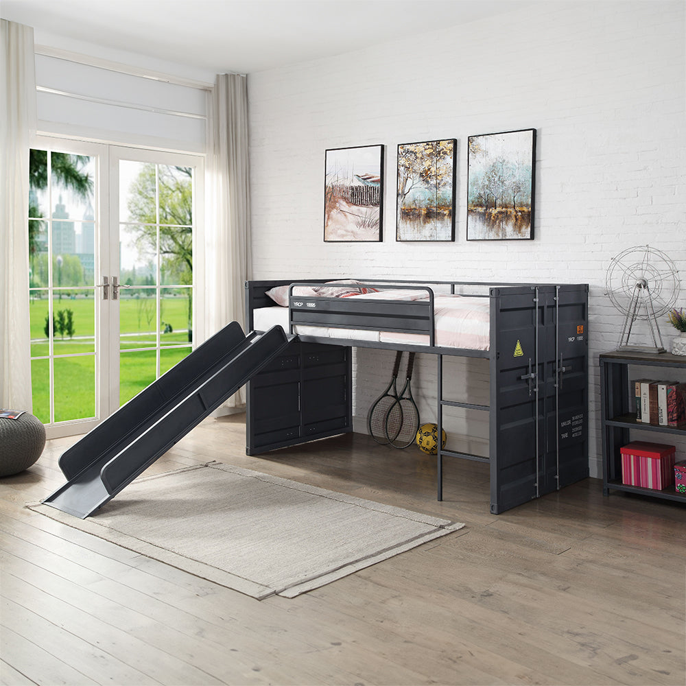 Cargo Twin Loft Bed with Slide in Gunmetal