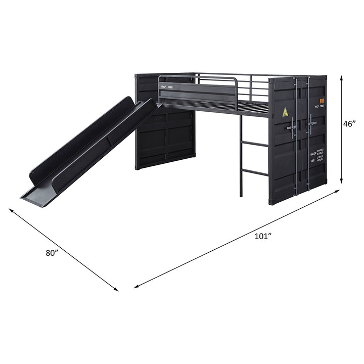 Cargo Twin Loft Bed with Slide in Gunmetal - line drawing