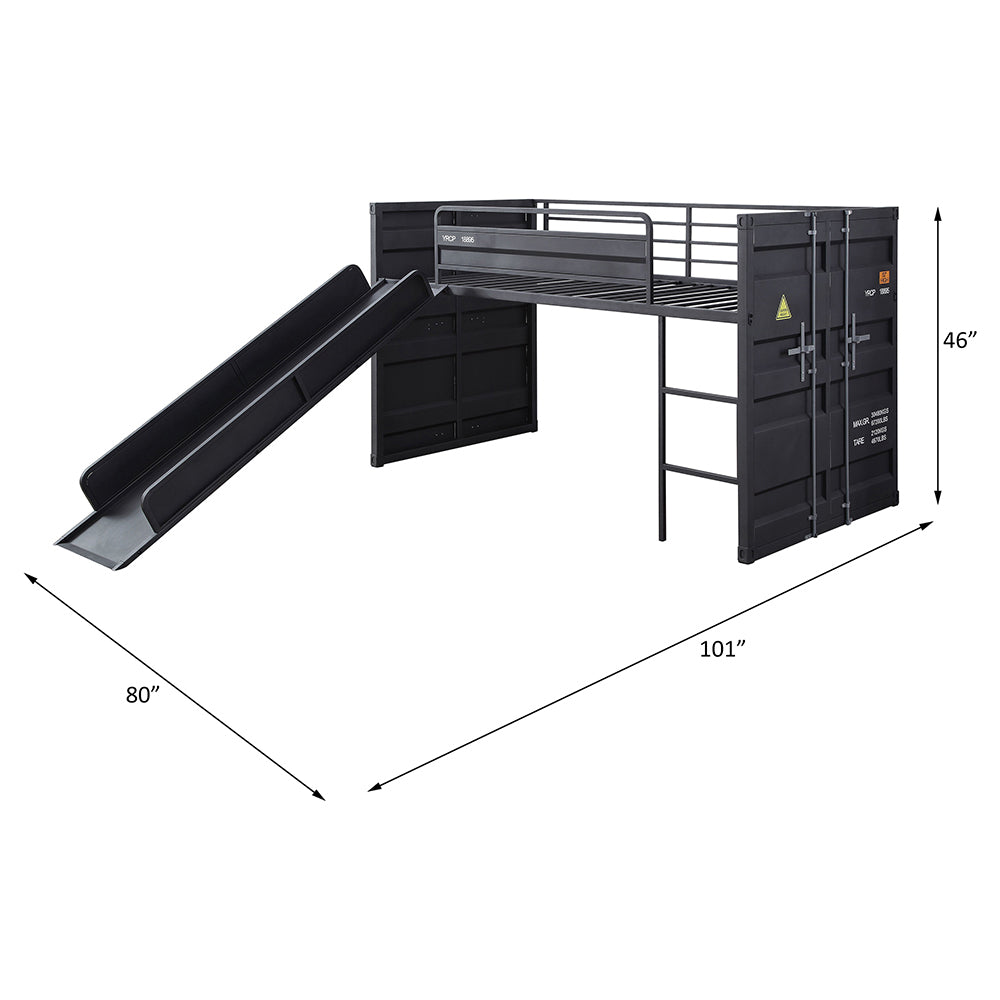Cargo Twin Loft Bed with Slide in Gunmetal - line drawing