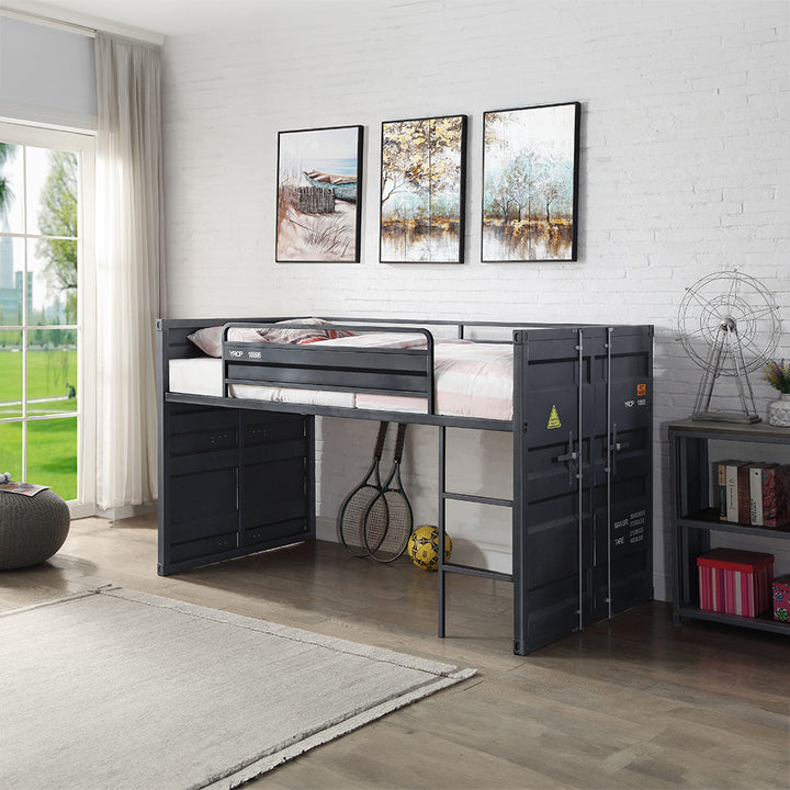 Cargo Twin Loft Bed with Slide in Gunmetal - lifestyle