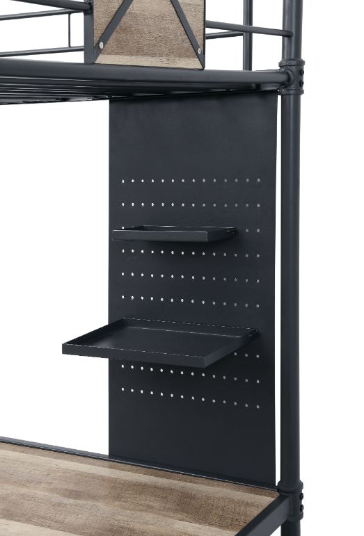 Cordelia Twin Loft Bed with Desk in Antique Oak, Sandy Black & Dark Bronze HandBrushed