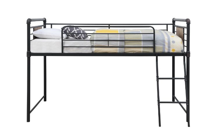 Cordelia Twin Loft Bed with Slide in Antique Oak, Sandy Black & Dark Bronze HandBrushed