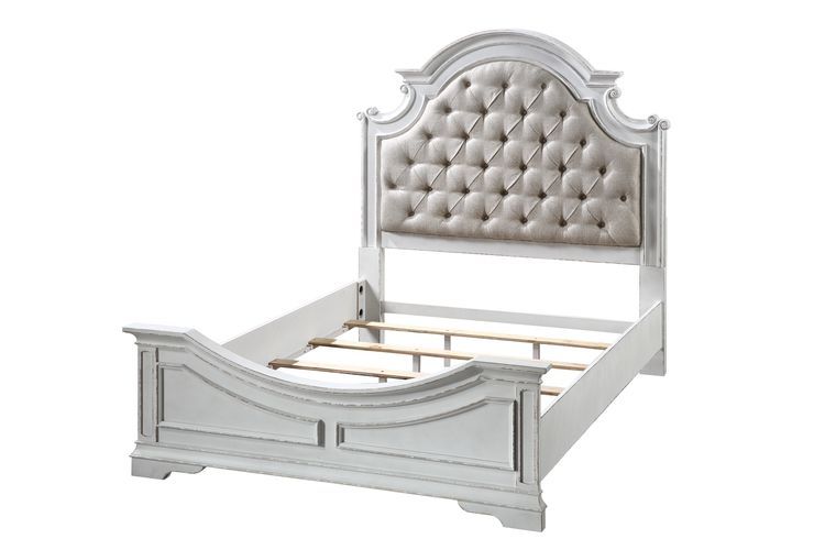 Florian - Queen Bed - Beige Synthetic Leather & Antique White