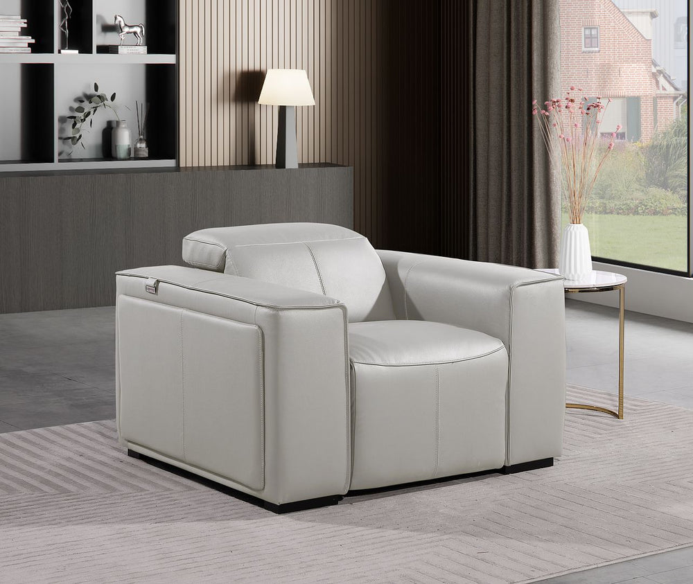 DivanItalia 1224 Top Grain Italian Leather Power Reclining Chair with Power Headrests - Light Gray