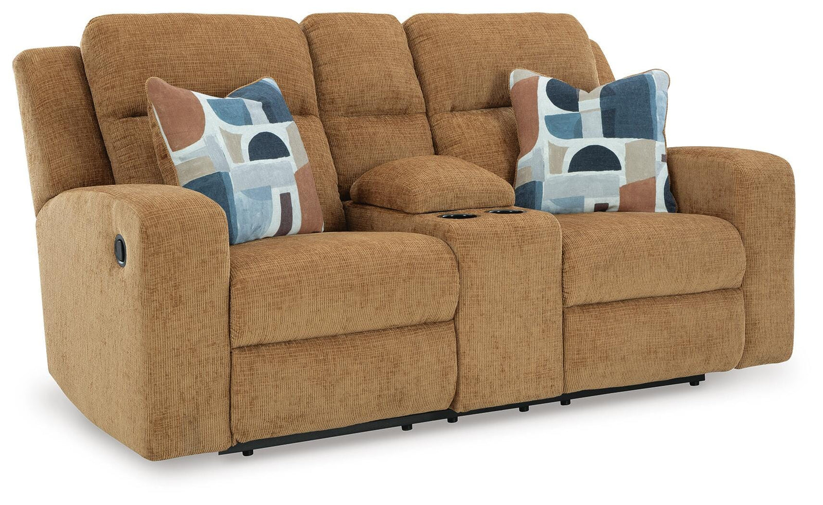 Kanlow Reclining Loveseat with Console - Light Brown (1)