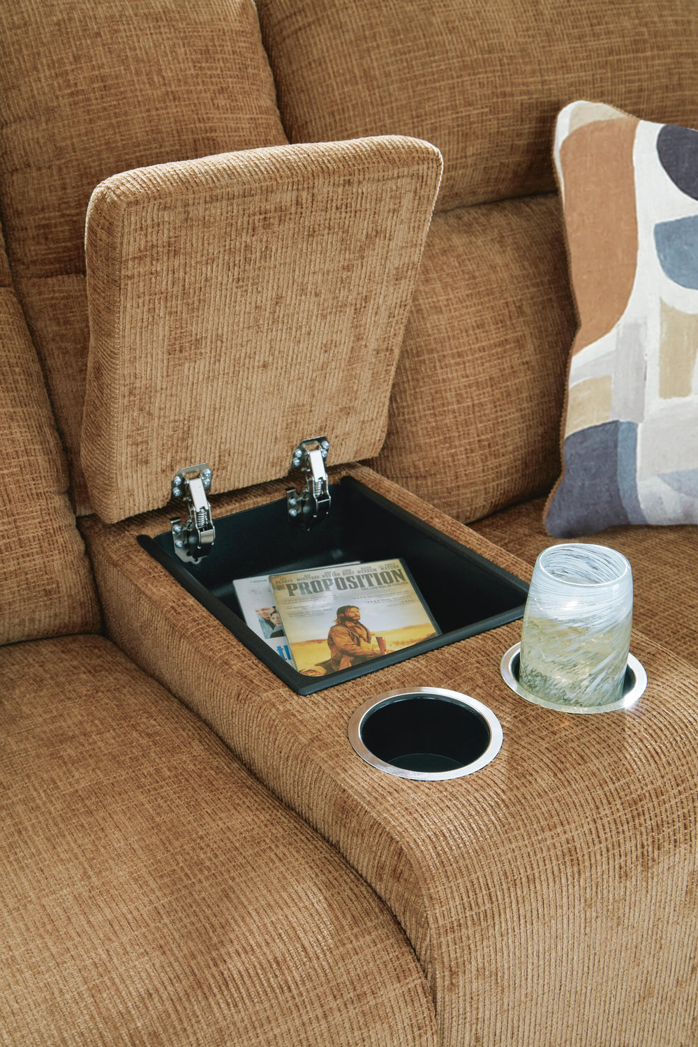 Kanlow Reclining Loveseat with Console - Light Brown (7)
