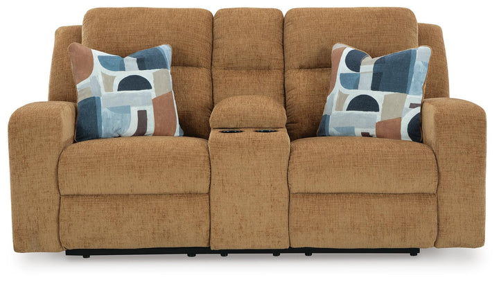 Kanlow Reclining Loveseat with Console - Light Brown (4)