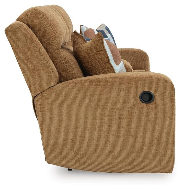 Kanlow Reclining Loveseat with Console - Light Brown (5)