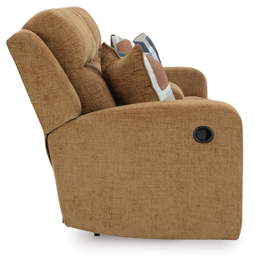 Kanlow Reclining Loveseat with Console - Light Brown (5)