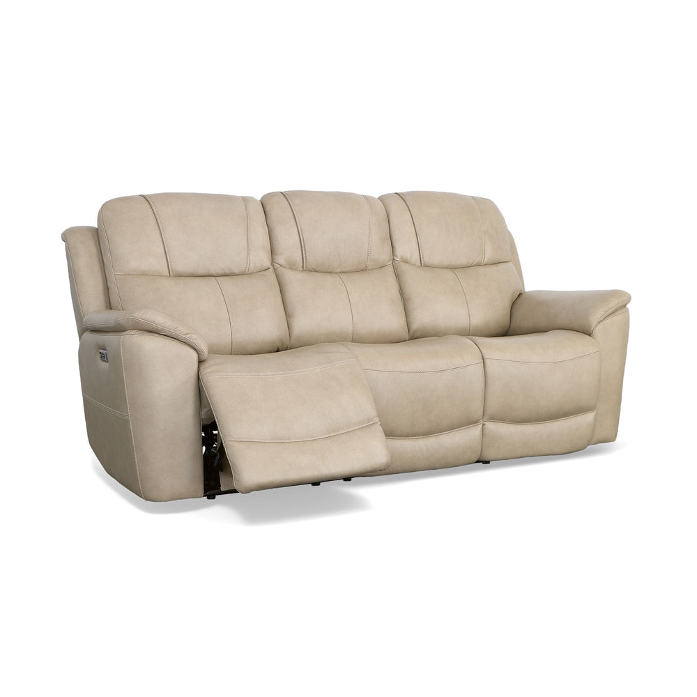Crew Leather Power Reclining Sofa with Power Headrests & Lumbar in Pebble