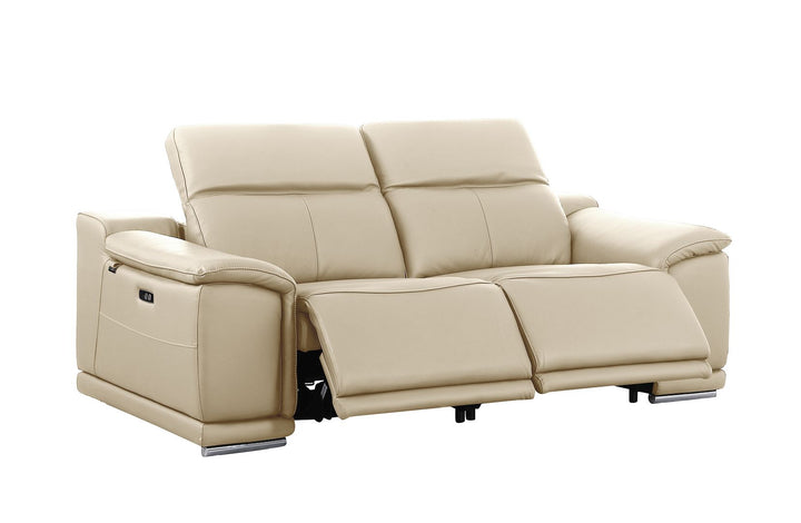 DivanItalia 9762 2-Piece Modular Power Reclining Console with 2 Power Recliners in Top Grain Italian Leather - Beige