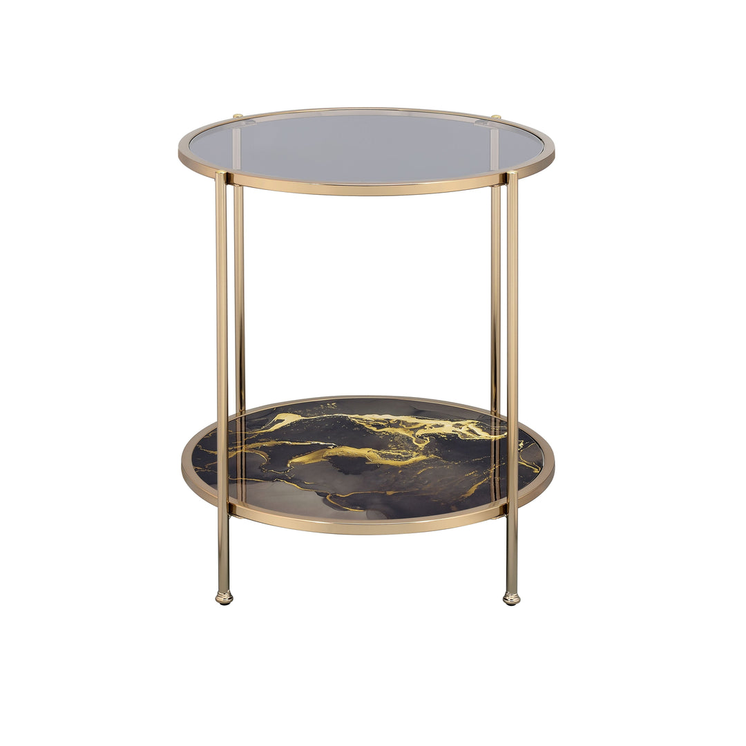 Fiorella - Marble Print Glass End Table - Black
