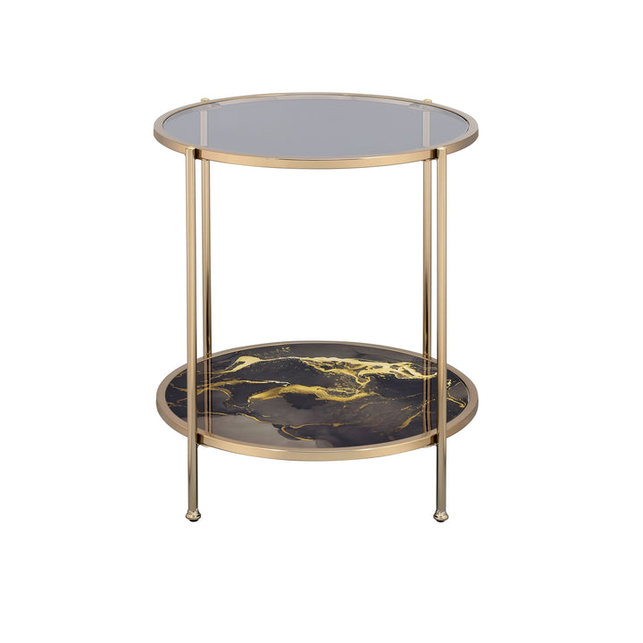 Fiorella - Marble Print Glass End Table - Black