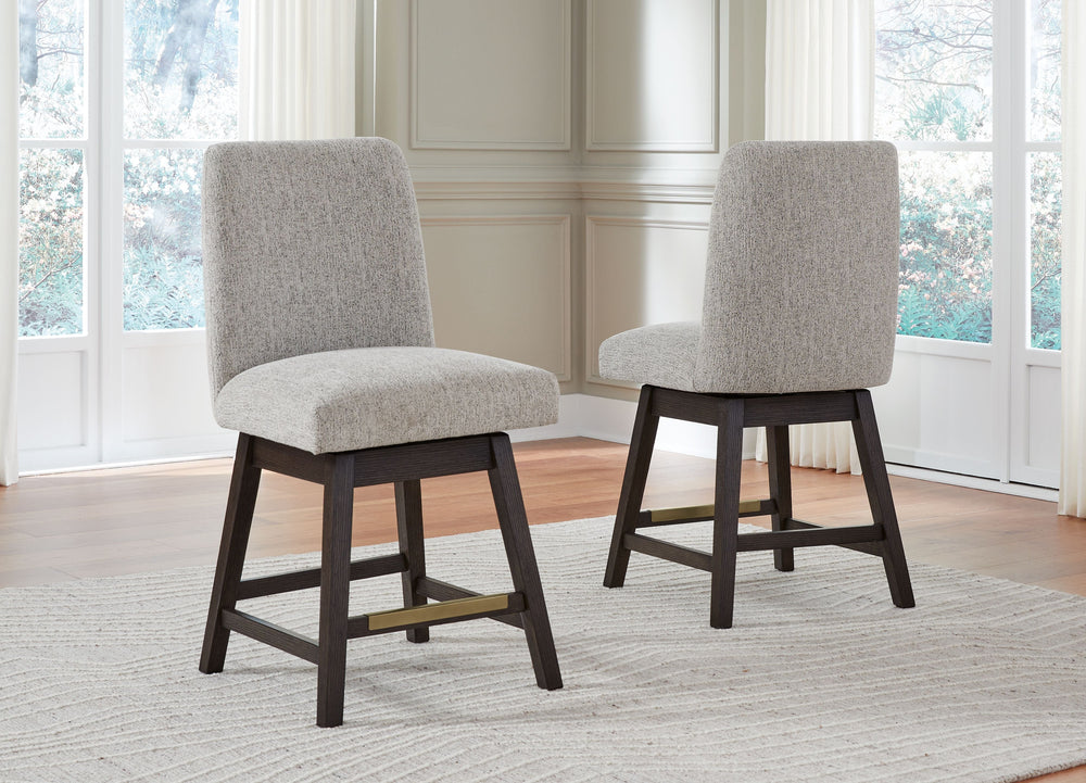 Burkhaus - Upholstered Swivel Barstool (Set of 2) - Beige / Dark Brown