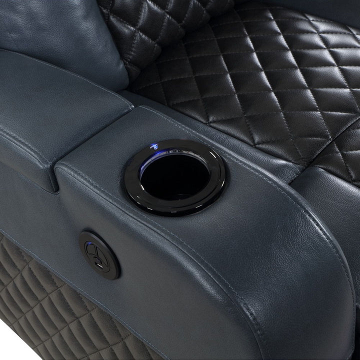 Alair - Power Motion Recliner With Bluetooth, Wireless Charger & Cupholder - Blue & Black Leather Aire