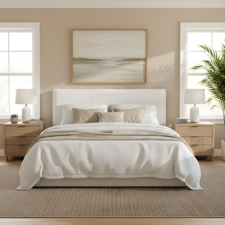Ergonomic Boucle King Bed – White