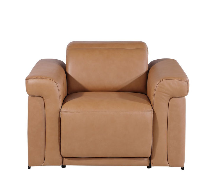 DivanItalia 1126 Top Grain Italian Leather Power Reclining Chair with Power Headrests - Cognac