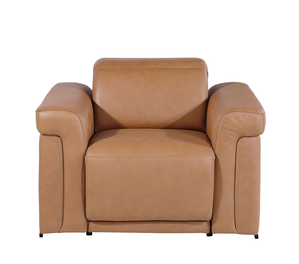 DivanItalia 1126 Top Grain Italian Leather Power Reclining Chair with Power Headrests - Cognac