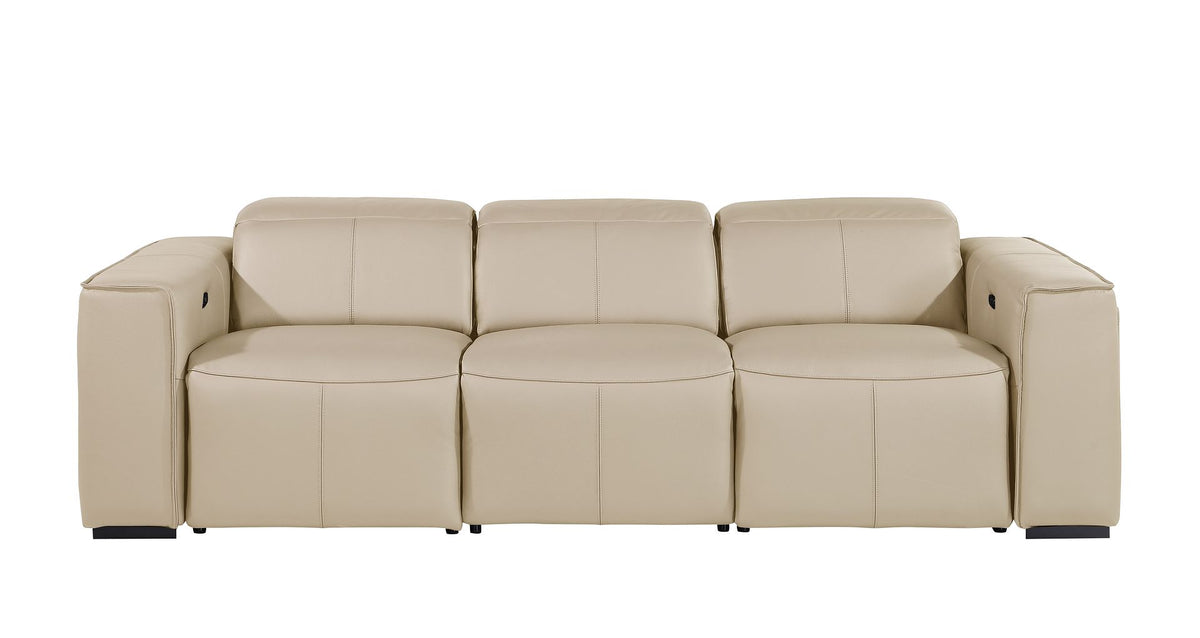 DivanItalia 1224 3-Piece Modular Power Reclining Sofa in Top Grain Italian Leather with 2 Power Recliners & Power Headrests - Beige