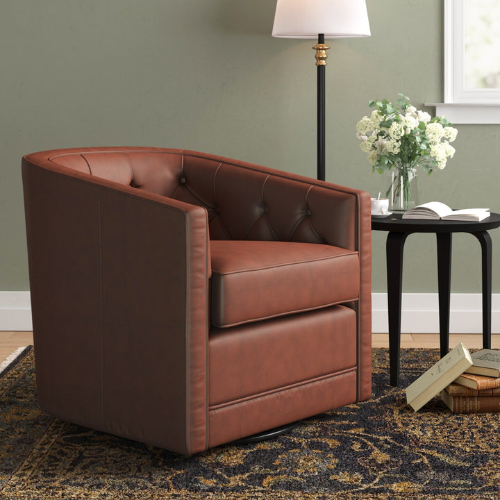 Walsh Top Grain Leather Swivel Accent Arm Chair - Garrett Brown - view 5