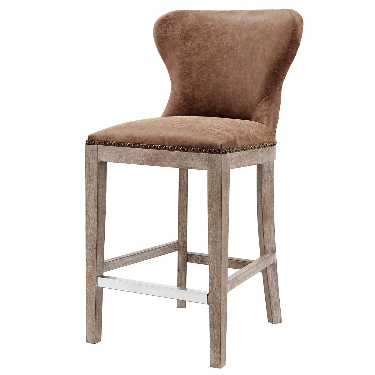 Dorsey Faux Leather Counter Stool Drift Wood Legs - Nubuck Chocolate