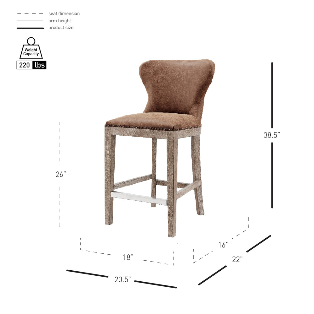 Dorsey Faux Leather Counter Stool Drift Wood Legs - Nubuck Chocolate - view 2