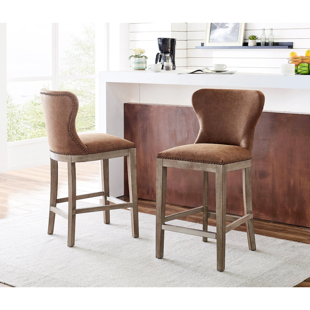 Dorsey Faux Leather Counter Stool Drift Wood Legs - Nubuck Chocolate - view 3