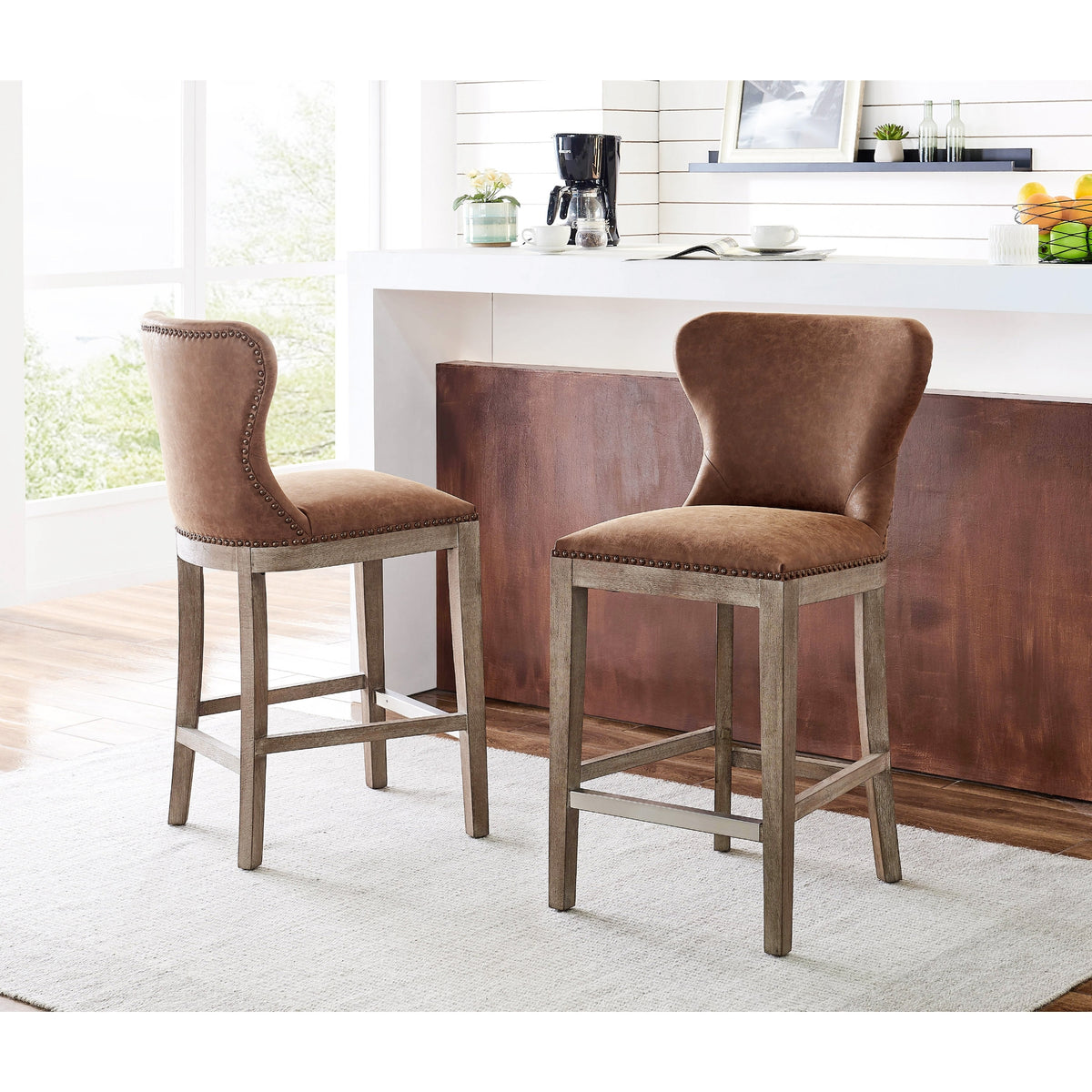 Dorsey Faux Leather Counter Stool Drift Wood Legs - Nubuck Chocolate - view 3