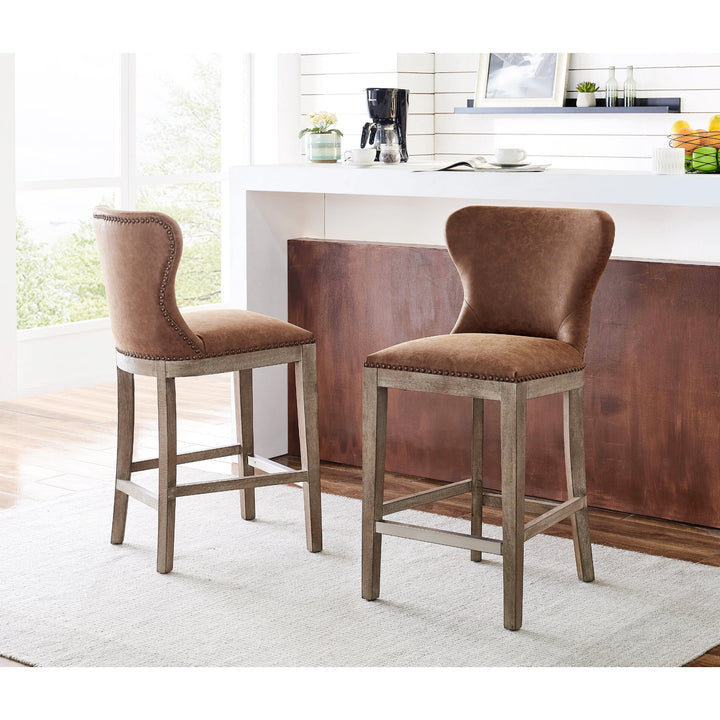 Dorsey Faux Leather Counter Stool Drift Wood Legs - Nubuck Chocolate - view 3