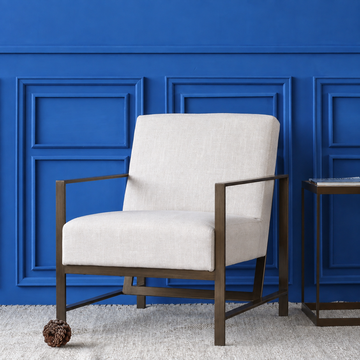 Francis Linen Accent Arm Chair - Shortbread - view 4