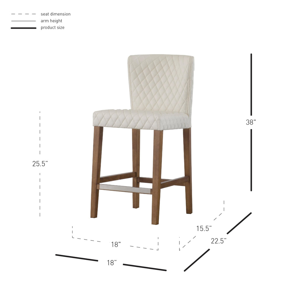 Albie Diamond Stitching Faux Leather Counter Stool - Danburry Off-White - view 2