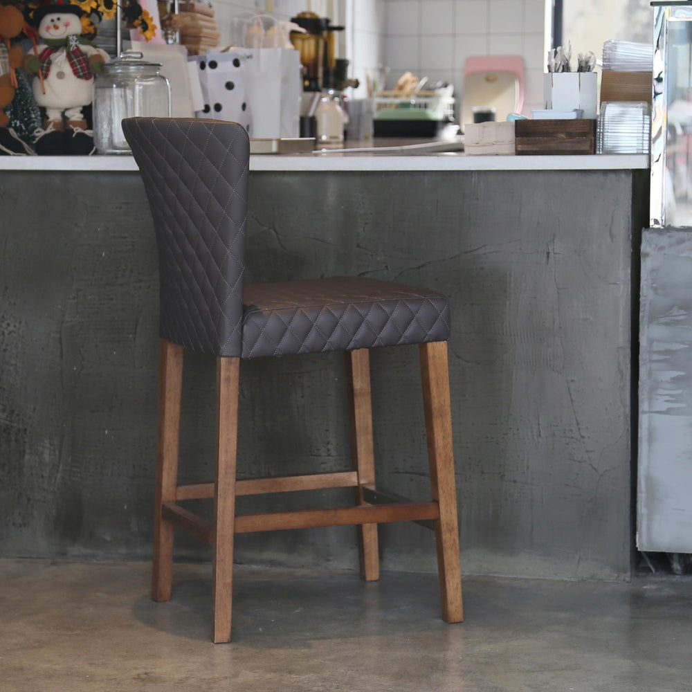 Albie Diamond Stitching Faux Leather Counter Stool - Danburry Cocoa Gray - view 3