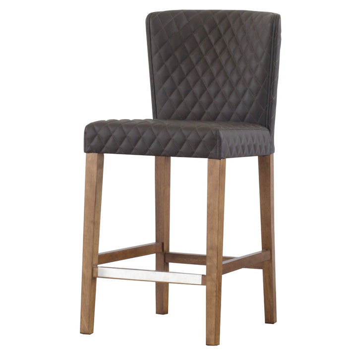 Albie Diamond Stitching Faux Leather Counter Stool - Danburry Cocoa Gray