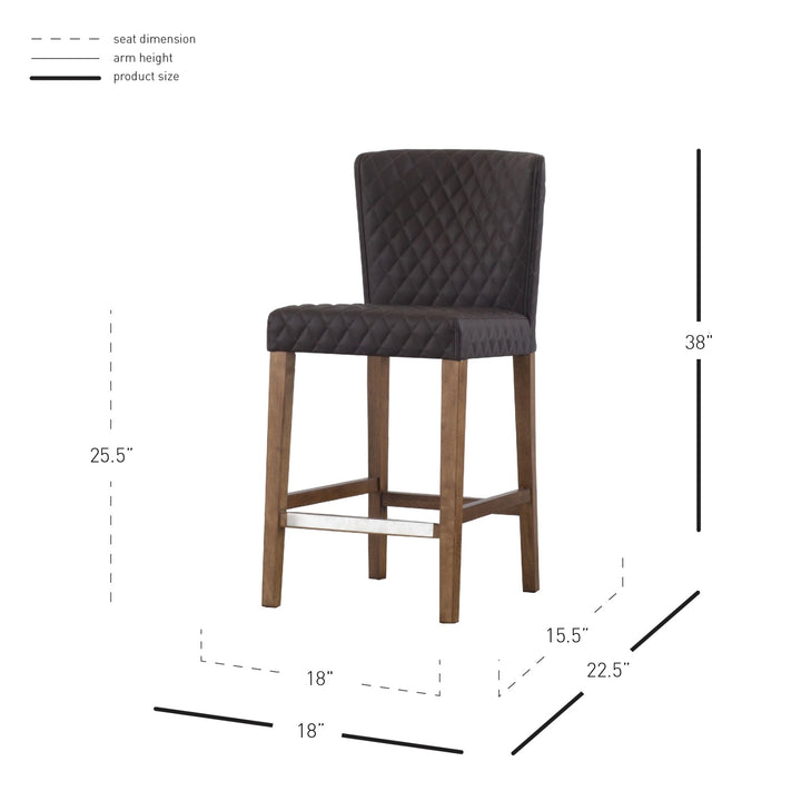 Albie Diamond Stitching Faux Leather Counter Stool - Danburry Cocoa Gray - view 2
