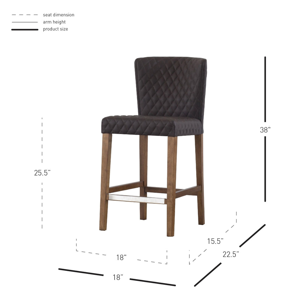 Albie Diamond Stitching Faux Leather Counter Stool - Danburry Cocoa Gray - view 2