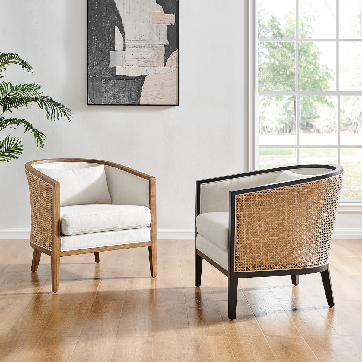 Tillman Linen Accent Arm Chair Natural Frame with Rattan - Shortbread/Natural