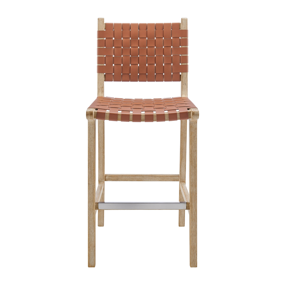 Marco Faux Leather Counter Stool Drift Wood Frame - Ochre Brown - view 4