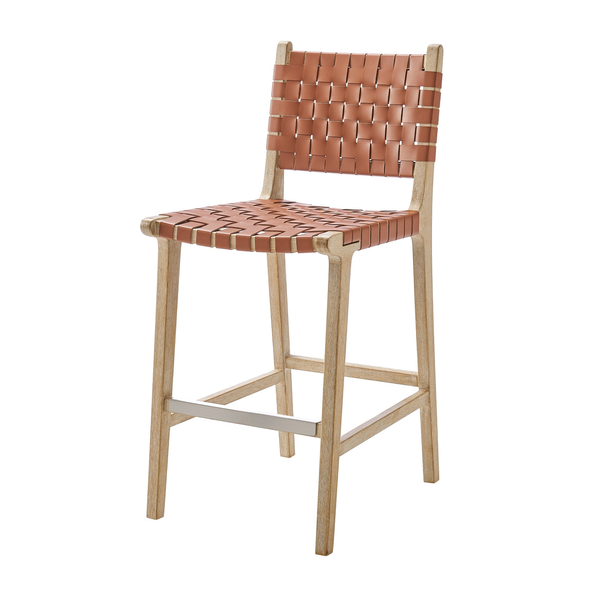 Marco Faux Leather Counter Stool Drift Wood Frame - Ochre Brown