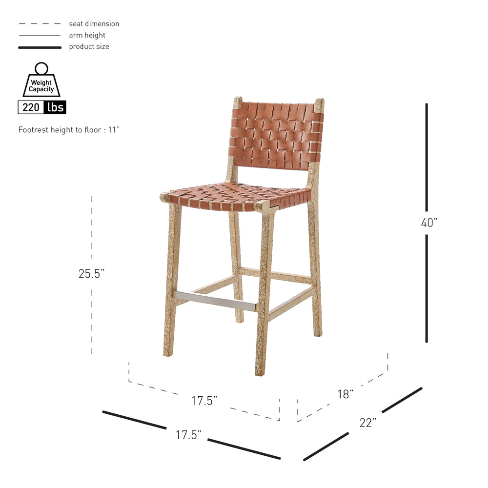 Marco Faux Leather Counter Stool Drift Wood Frame - Ochre Brown - view 2