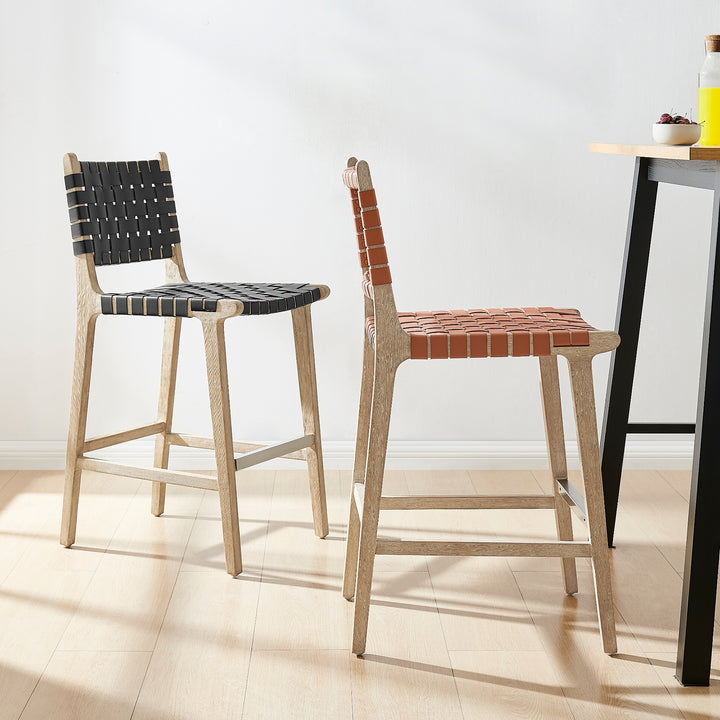 Marco Faux Leather Counter Stool Drift Wood Frame - Black - view 3