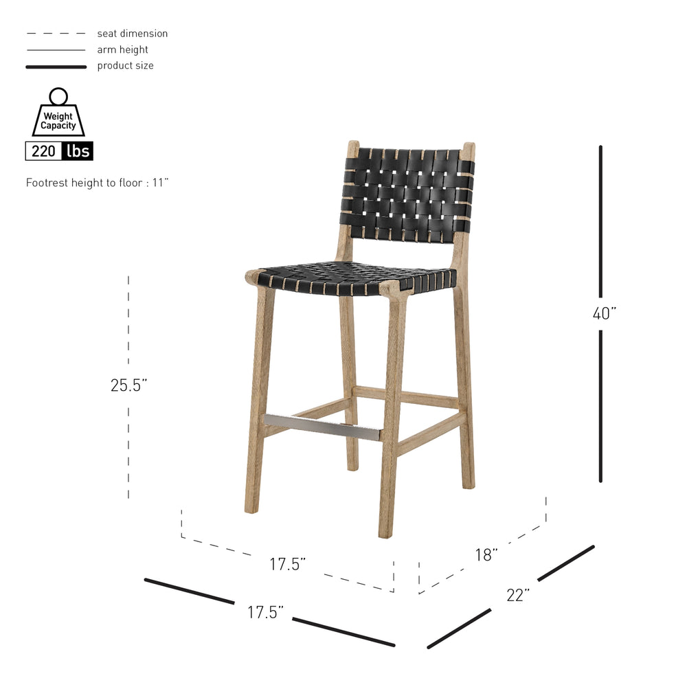 Marco Faux Leather Counter Stool Drift Wood Frame - Black - view 2