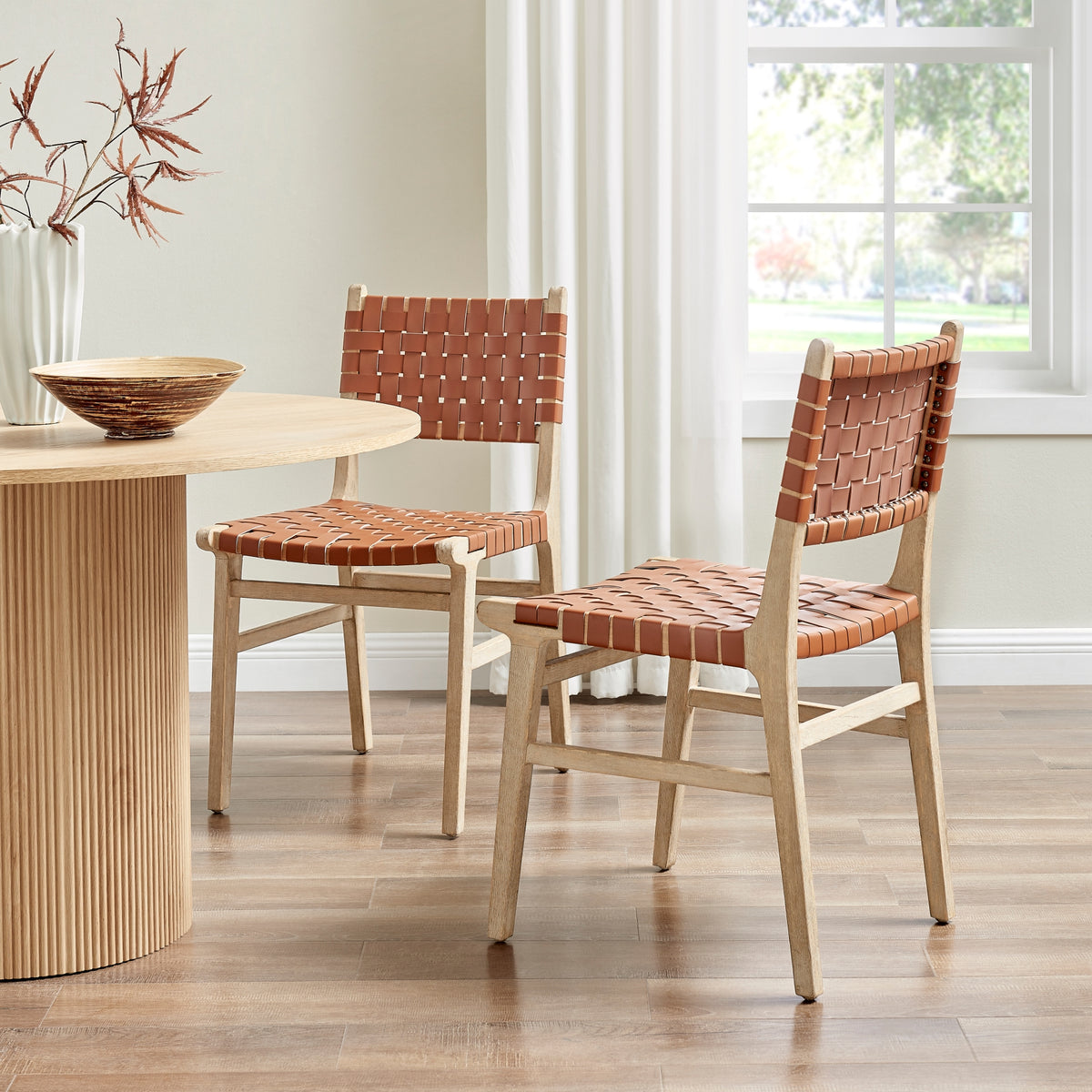 Marco Faux Leather Dining Side Chair Drift Wood Frame - Ochre Brown - view 3