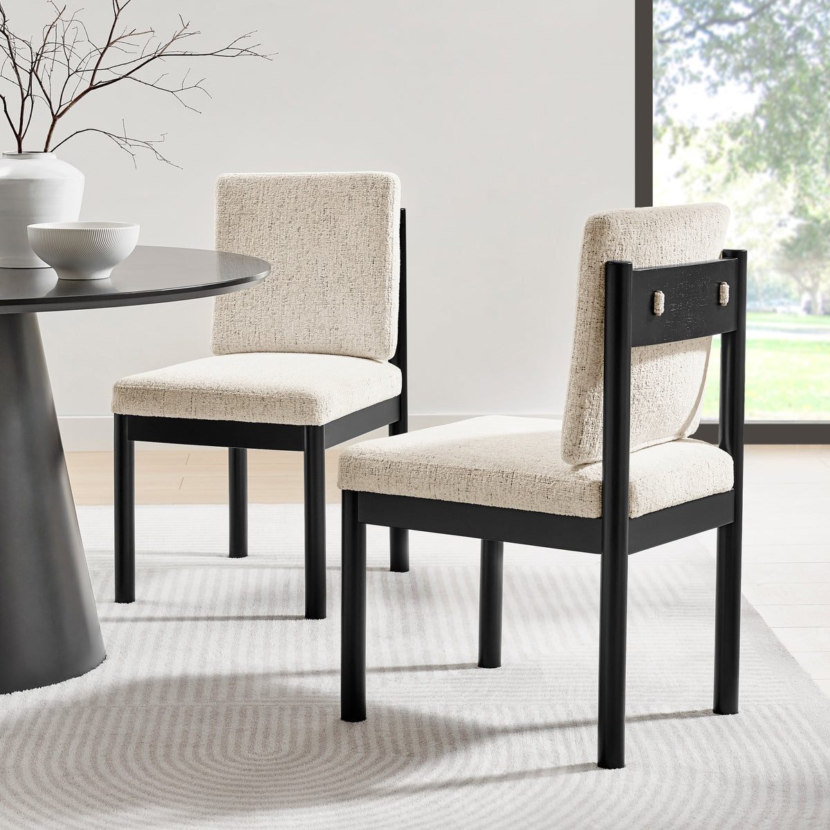Melvin Chenille Dining Side Chair Black Frame - Concord Cream - view 3