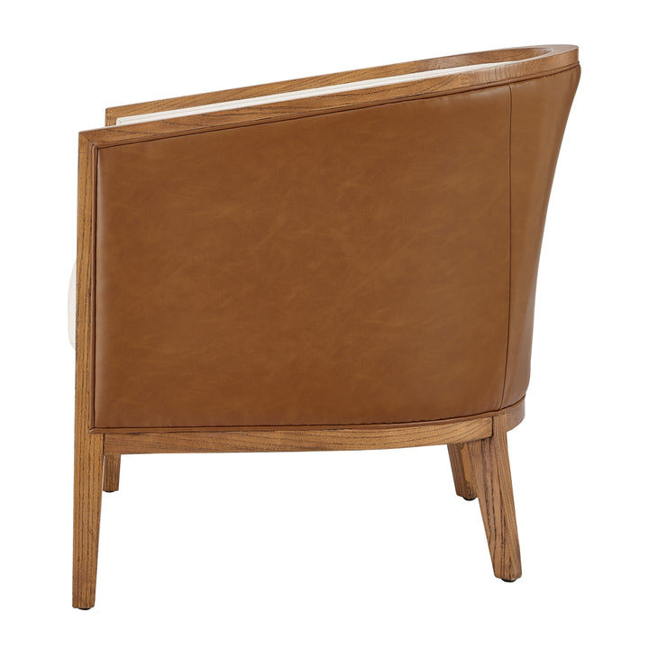 Tillman Faux Leather/Linen Accent Arm Chair - Casa Caramel/Shortbread - view 8